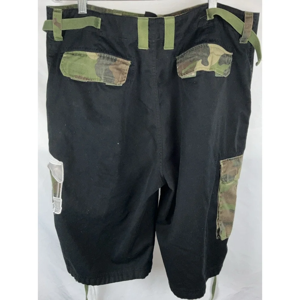 Raw Blue Cargo Shorts Mens Black Y2K Hip Hop Streetwear‎ Embroidered Size XL